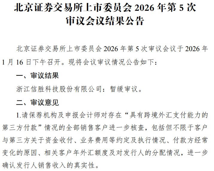 IPO雷达｜少见！信胜科技IPO遭暂缓审议！北交所追问其经营业绩真实性及可持续性(1)